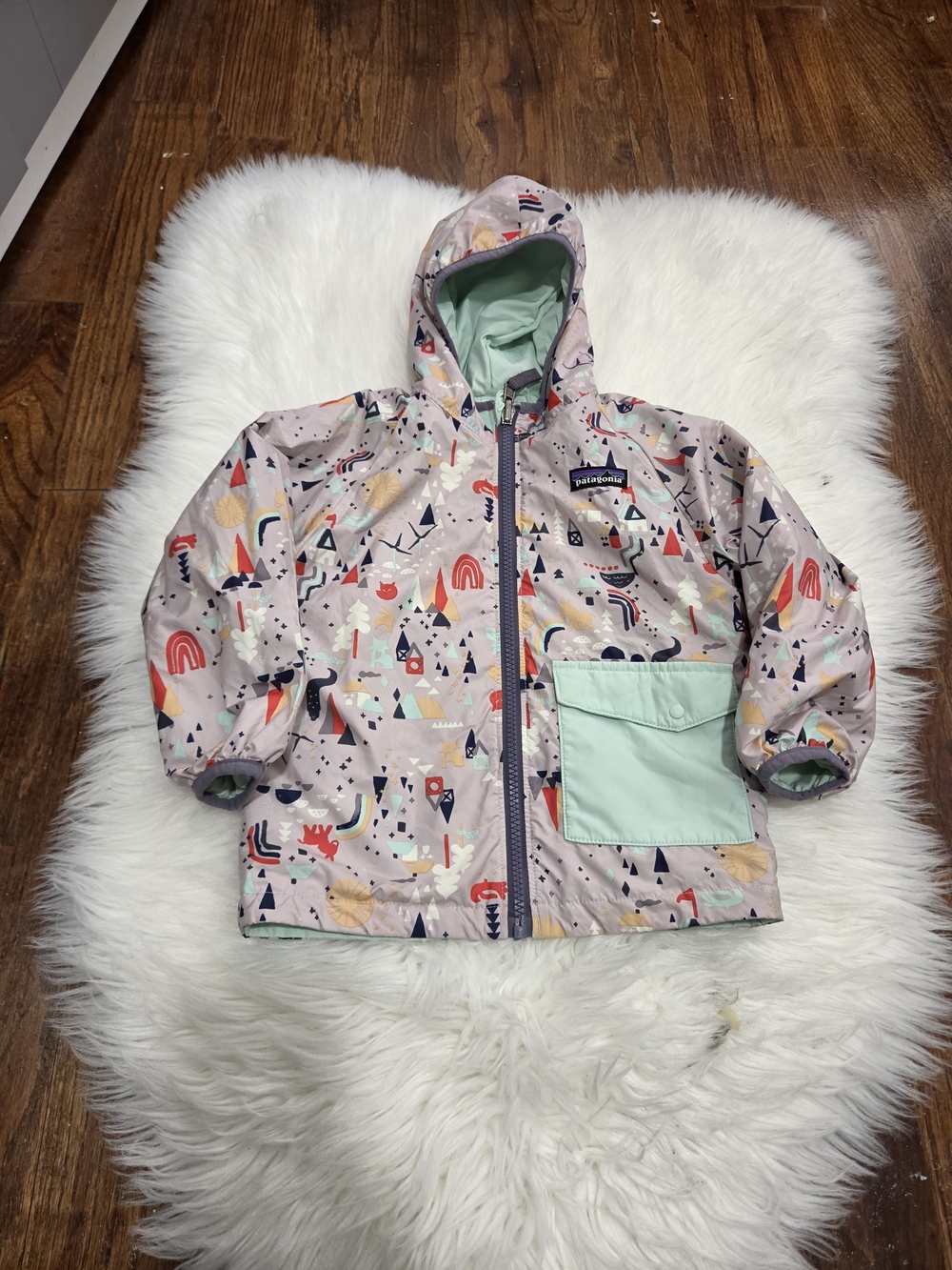 Patagonia Kids Patterned Kids' Hooded Raincoat with Mint Pocket